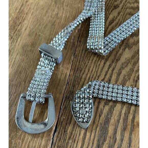Vintage Rhinestone Western Belt 46” Length Bling Pop New Years Eve Heavy Buckle - Picture 7 of 8